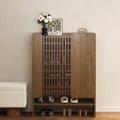 35" Walnut Solid Wood 5-Tier Slatted Shoe Storage Cabinet