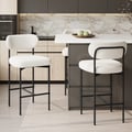 Modern Boucle White Counter Stool Set of 2 with Back & Footrest