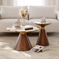 2 Piece Set Round Walnut Sintered Stone Top Coffee Table(20"-28")