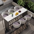7-Piece Outdoor Sintered Stone & Aluminum Bar Dining Set with 6 Bar Stools in Light Gray