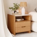 Modern Sintered Stone Top Nightstand with Drawers & Shelf