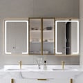 59" LED Lighted Medicine Cabinet Wooden Wall-mounted Bathroom Mirror with Doors