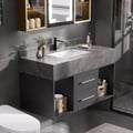 Bathroom Vanity Set 39.4" Modern Floating Sintered Stone Bathroom Vanity Black with Sink