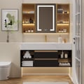 1200mm Floating Bathroom Vanity Set with Ceramic Basin 2 Drawers & Open Shelves in Black