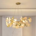 Martly 6-Light Art Deco Ginkgo Leaves Chandelier White & Gold Metal Ceiling Light