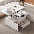 Modern White Lift Top Marble Coffee Table with Drawers & Storage Multifunction Table
