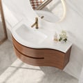 35" Floating Curved Bathroom Vanity Half-Circle Bathroom Cabinet Walnut