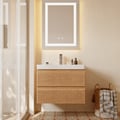 600mm Floating Bathroom Vanity With Ceramic Basin 2 Drawers Solid Wood Fluted Texture