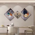 3Pcs Modern Geometric Wall Clock Decor Set Canvas Painting Wall Clocks with Gold Frame