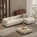 118" Boucle 3-Piece L-Shaped Chaise Sectional with Wood Legs