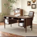 64" Mid-century Style Walnut  Home Office Desk & Faux Leather Adjustable Office Chair