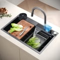 29" Drop-in Workstation Kitchen Sink with Pull-Out Faucet & Waterfall Feature