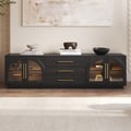 Mid Century Black TV Unit with LED Lights and Arched Glass Doors