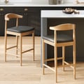 Acurv Modern Walnut Solid Wood Counter Stool with Black Faux Leather Upholstery
