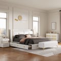 Leather Upholstered King Storage Bed with Wingback Headboard
