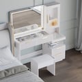 50" Fluted Makeup Vanity Set with Charger & LED Mirror