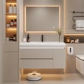 39" Wall Hung Bathroom Vanity White with Ample Storages and Adjustable Light