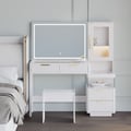 50" Fluted Makeup Vanity Set with Charger & LED Mirror