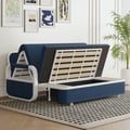 2-seater sofa bed in linen fabric with chest - blue