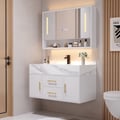 100cm White Floating Bathroom Vanity Set with LED Mirror Cabinet