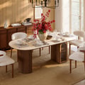 1800mm Faux Travertine Oval Dining Table with Fluted Base & Storage