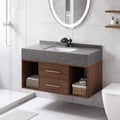 39.4" Floating Bathroom Vanity with Sintered Stone Vessel Sink Walnut