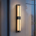 31" Outdoor Wall Light with Matte Black Iron Frame & Beige Marble-Effect Acrylic Shade