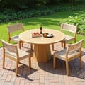 5-pieces Outdoor Natural Teak Round Table & Rope-woven Chair Set