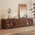 Arune 80" Arched Glass Doors Walnut TV Stand with Storage and LED