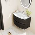 Modern 800mm Floating Bathroom Vanity with One-piece Glass Basin 2 Drawers in Black