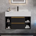 800mm Floating Bathroom Vanity Set with Ceramic Basin 2 Drawers & Open Shelves in Black