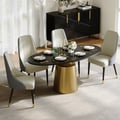 1600mm Modern Oval Stone Dining Table with Bronze Carbon Steel Base