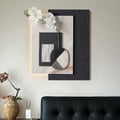 Modern Black & White Wall Art with LED Warm Light & Faux Orchid – 23.6" x 19.3"