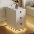 3-Drawer Narrow Bedside Table with Built-in Charging Station and Adjustable Lighting