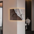 Modern Corner Wall Clock with Adjustable Light Textured Artistic Design in Living Room