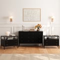 Stria Black Fluted 6-Drawer Dresser & 2 Wide Nightstands Set