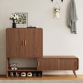 37" Ash Wood Veneer Shoe Storage Fluted Entryway Cabinet