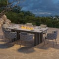 7 Pieces Gray Aluminum Outdoor Fire Patio Dining Set with Woven Armchair