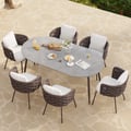 7 Pieces 70.9'' Outdoor Sintered Stone Top Dining Table Set with Rope Woven Armchairs