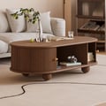 47" Modern Oval Walnut Solid Wood Fluted Coffee Table with Storage