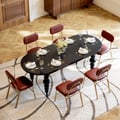 1700mm-2000mm Black Antique Dining Table Oval Extendable Table for 4-8 Person Turned Leg