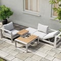 4-Pieces Modular Outdoor Sofa Set Aluminum & Acacia for 4 Person in Light Grey