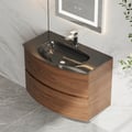 Modern 800mm Floating Bathroom Vanity with One-piece Glass Basin 2 Drawers in Walnut