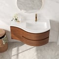 889mm Floating Curved Bathroom Vanity Half-Circle Bathroom Cabinet Walnut