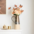 20.5" Artificial Flower Arrangement with Butterflies – Rustic Ceramic Vase with Handle
