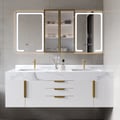 59" Double Sink Floating Vanity Set with LED Medicine Cabinet with Storage