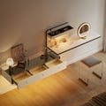 Saddle Leather Floating Makeup Vanity with Tempered Glass Top & Mirror