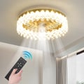 Golden Crystal Fan Lamp with Adjustable Brightness & Color and Diamond Decor