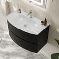 Modern 800mm Floating Bathroom Vanity with One-piece Glass Basin 2 Drawers in Black