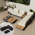 4-Pieces Modular Aluminum & Teak Outdoor Sofa Set with Covers for 6 Person in Beige